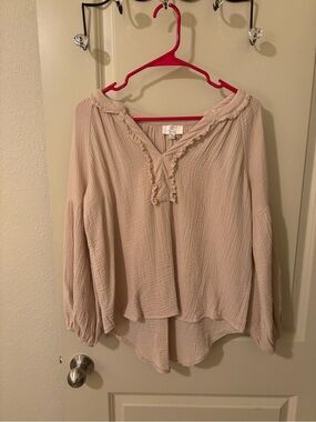 P Cill Crinkled Ruffle Peasant Blouse - Cream - NWOT - boho, Lagenlook, hippie